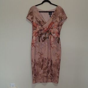 Adrianna Papell Pink Floral Lace Midi Dress Sz 12